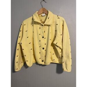 Vintage Can-Do Women Cardigan Large Yellow Bee Embroidered Crop Cottagecore READ